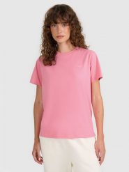 4F T-shirt regular gładki damski - różowy XXL. Czerwone t-shirty 4f, xs, bez wzorów, z bawełny, bez kołnierzyka, bez ramiączek. Za 49.99 zł.