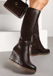 Brązowe Casualowe Kozaki na Koturnie Narisya. Brązowe kozaki Renee, z jeansu, bez obcasa, na koturnie, bez zapięcia. Za 159.99 zł.