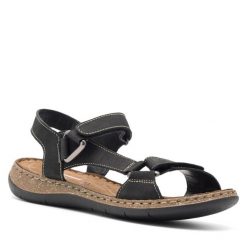 Sandały Go Soft. Czarne sandały GO SOFT, bez wzorów, bez obcasa, na płaskiej podeszwie, bez zapięcia. Za 159.99 zł.
