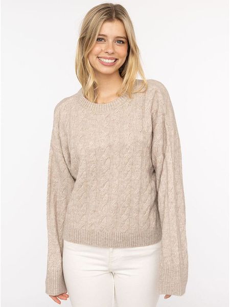 Zwillingsherz Sweter w kolorze beżowym rozmiar: L. Brązowe swetry Zwillingsherz, l, bez wzorów, ze splotem, bez ramiączek. Za 166.10 zł.