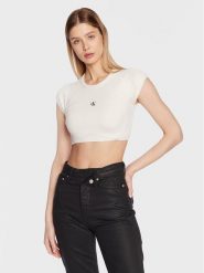 Calvin Klein Jeans Bluzka J20J220709 Biały Cropped Fit. Białe bluzki Calvin Klein Jeans, m, bez wzorów, z jeansu, bez kołnierzyka, bez ramiączek. Za 219.99 zł.