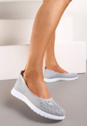 Szare Płaskie Tenisówki Zdobione Cyrkoniami Lomadia. Szare trampki Renee, z aplikacjami, bez zapięcia. W wyprzedaży za 35.99 zł.