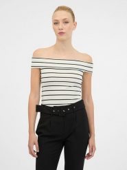 Orsay Koszulka w kolorze kremowo-czarnym rozmiar: L. Brązowe bluzki Orsay, l, bez wzorów, bez kołnierzyka, bez ramiączek. Za 21.99 zł.