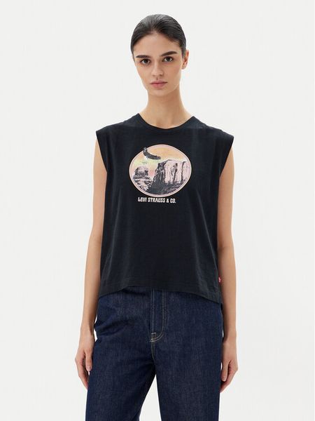 Levi's® Bluzka Graphic 001MW-0003 Czarny Standard Fit. Czarne bluzki l, bez wzorów, z bawełny, bez kołnierzyka, bez ramiączek. Za 89.99 zł.