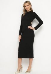 Czarna Dopasowana Sukienka Ozdobiona Wycięciem Dralfedi. Czarne sukienki Born2be, l, bez wzorów, z jeansu, eleganckie, bez kołnierzyka, bez ramiączek, midi, dopasowane. Za 119.99 zł.