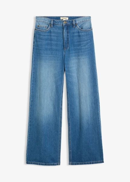 Jeansy wide leg, high waist. Niebieskie jeansy bonprix, bez wzorów, z podwyższonym stanem. Za 129.99 zł.