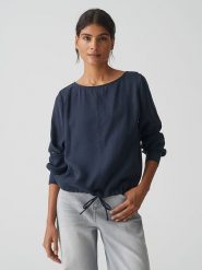 OPUS Bluzka w kolorze granatowym rozmiar: 34. Niebieskie bluzki Opus, bez wzorów, bez kołnierzyka, bez ramiączek. Za 143.99 zł.