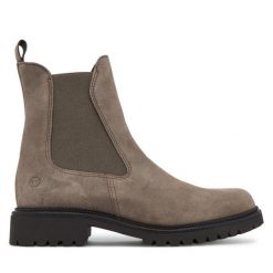Sztyblety Tamaris. Brązowe botki Tamaris, bez wzorów, bez obcasa, na płaskiej podeszwie, bez zapięcia. Za 509.99 zł.