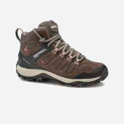 Buty turystyczne damskie Crosslander Mid wodoodporne. Brązowe trekkingi Merrell, z kauczuku, trekkingowe. Za 469.99 zł.