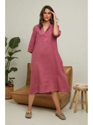 Joséfine Lniana sukienka "Granael" w kolorze różowym rozmiar: S. Różowe sukienki Joséfine, na co dzień, s, bez wzorów, ze lnu, bez kołnierzyka, bez ramiączek, midi, proste. Za 195.99 zł.