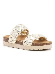 Billowy Skórzane klapki w kolorze złotym rozmiar: 38. Żółte klapki Billowy, bez wzorów, z otwartym noskiem, bez obcasa. Za 189.74 zł.