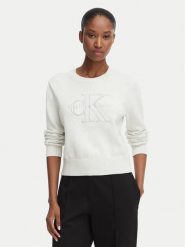 Calvin Klein Jeans Sweter LV047G322G Kremowy Regular Fit. Białe swetry Calvin Klein Jeans, xl, bez wzorów, z bawełny, bez ramiączek. Za 449.99 zł.