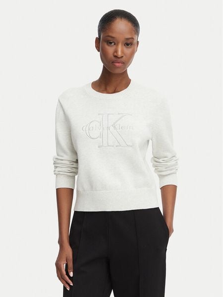 Calvin Klein Jeans Sweter LV047G322G Kremowy Regular Fit. Białe swetry Calvin Klein Jeans, xl, bez wzorów, z bawełny, bez ramiączek. Za 383.99 zł.