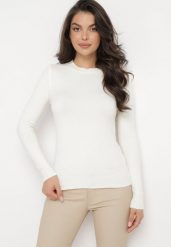 Biały Sweter z Długim Rękawem Emmella. Białe swetry Born2be, l, bez wzorów, bez ramiączek. Za 39.99 zł.