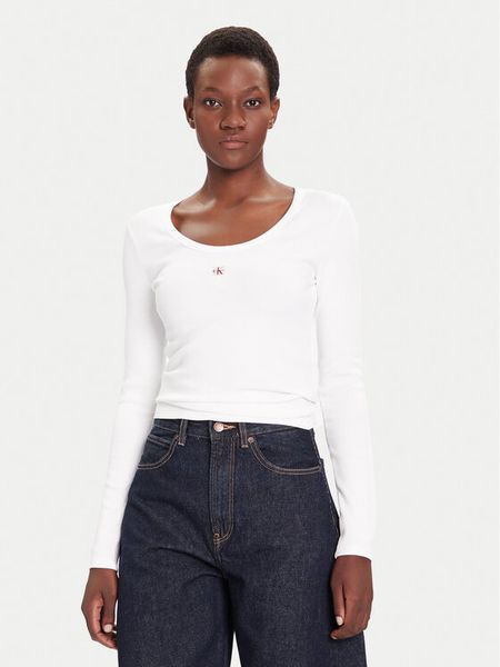 Calvin Klein Jeans Bluzka LV047D218G Biały Slim Fit. Białe bluzki Calvin Klein Jeans, xs, bez wzorów, z bawełny, bez kołnierzyka, bez ramiączek. Za 188.99 zł.
