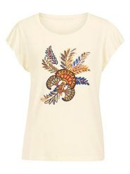 Heine Koszulka w kolorze kremowym rozmiar: 42. Brązowe bluzki Heine, bez wzorów, bez kołnierzyka, bez ramiączek. Za 48.45 zł.