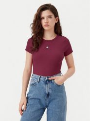 Tommy Jeans T-Shirt Badge DW0DW17881 Bordowy Slim Fit. Czerwone t-shirty Tommy Jeans, s, bez wzorów, z bawełny, bez kołnierzyka, bez ramiączek. Za 99.99 zł.
