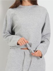 Bluza crewneck z domieszką wiskozy - szary. Szare bluzy Sinsay, l, bez wzorów, z wiskozy, bez kaptura. Za 49.99 zł.