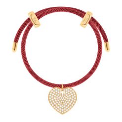 Bransoletka Liana w kolorze ciemnoczerwonym z sercem z cyrkoniami. Czerwone bransoletki Lilou, z cyrkonią, pozłacane. Za 398.00 zł.
