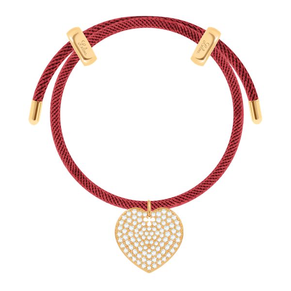 Bransoletka Liana w kolorze ciemnoczerwonym z sercem z cyrkoniami. Czerwone bransoletki Lilou, z cyrkonią, pozłacane. Za 398.00 zł.