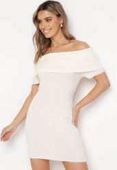 Jasnobeżowa Elastyczna Sukienka Mini Hiszpanka o Taliowanym Kroju Arivens. Brązowe sukienki Born2be, bez wzorów, bez kołnierzyka, bez ramiączek, mini. Za 109.99 zł.
