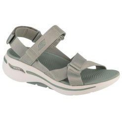 Sandały damskie, Go Walk Arch Fit Sandal - Attract. Szare sandały Skechers, bez wzorów, bez obcasa, bez zapięcia. Za 259.99 zł.