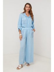 Lin Passion Lniane spodnie w kolorze błękitnym rozmiar: 40/42. Niebieskie spodnie materiałowe Lin Passion, bez wzorów, z koronki, z standardowym stanem. Za 143.99 zł.