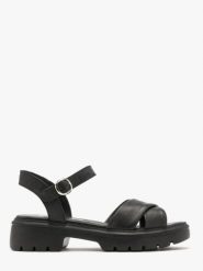 Czarne sandały z ozdobną cholewką. Czarne sandały Ryłko, bez wzorów, ze skóry, bez obcasa, bez zapięcia. W wyprzedaży za 159.99 zł.