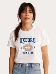 WOOOP Koszulka "Oxford Universite Running" w kolorze białym rozmiar: S. Białe bluzki Wooop, s, bez wzorów, z bawełny, bez kołnierzyka, bez ramiączek. Za 56.99 zł.