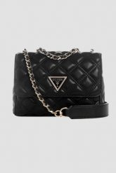 GUESS Czarna torebka damska Giully II Mini. Czarne kopertówki Guess, z aplikacjami, ze skóry ekologicznej, na ramię, bez dodatków. W wyprzedaży za 419.99 zł.