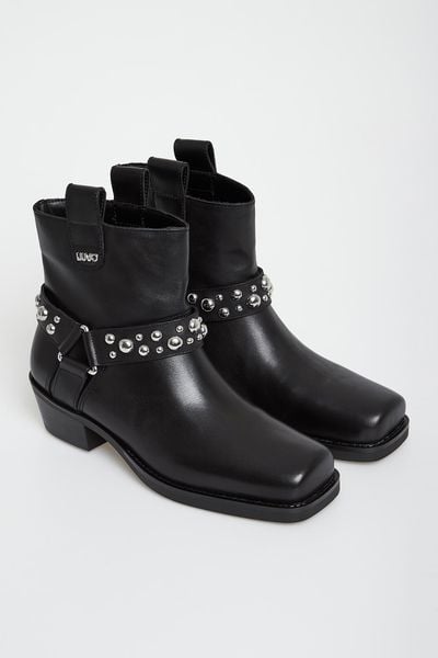 Botki damskie skórzane biker LIU JO. Botki Liu Jo, bez wzorów, bez obcasa, bez zapięcia. Za 999.00 zł.