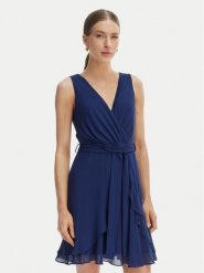 Morgan Sukienka koktajlowa 241-ROSVAL Granatowy Regular Fit. Niebieskie sukienki Morgan, bez wzorów, z syntetyku, wizytowe, bez kołnierzyka, bez ramiączek. Za 299.99 zł.