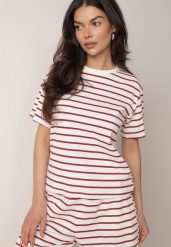 Czerwono-Biały Bawełniany T-shirt w Poziome Paski Rive. Białe t-shirty Born2be, l, bez wzorów, z bawełny, bez kołnierzyka, bez ramiączek. Za 59.99 zł.