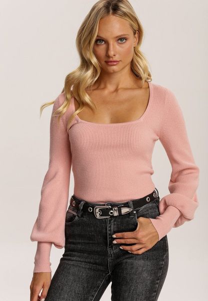 Różowy Sweter Oranrad. Czerwone swetry Renee, bez wzorów, z dzianiny, bez ramiączek. Za 59.99 zł.