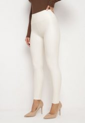 Białe Legginsy z Ekoskóry z Wysokim Stanem i Polarem Labira. Białe legginsy Born2be, l, z aplikacjami, z jeansu, z podwyższonym stanem. Za 44.99 zł.