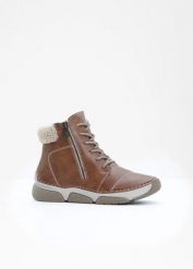 Botki sznurowane Rieker. Brązowe botki bonprix, bez wzorów, bez obcasa, bez zapięcia. Za 339.99 zł.