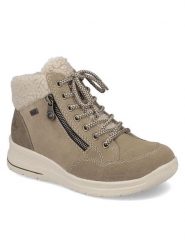 Rieker Botki L7701-24 Brązowy. Brązowe botki Rieker, bez wzorów, ze skóry, bez obcasa, na płaskiej podeszwie, bez zapięcia. Za 279.99 zł.