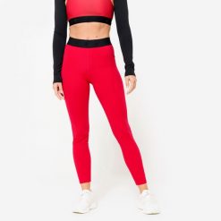 Legginsy fitness damskie Domyos. Czerwone legginsy DOMYOS, l, bez wzorów, z elastanu. Za 99.99 zł.