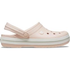 Klapki damskie na basen Crocs CROCBAND. Białe klapki Crocs, bez wzorów, z materiału, bez obcasa. W wyprzedaży za 173.22 zł.