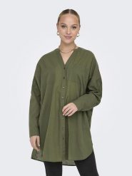 ONLY Tunika w kolorze khaki rozmiar: M/L. Brązowe tuniki Only, l, bez wzorów, z bawełny, bez kołnierzyka, bez ramiączek. Za 83.42 zł.