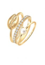 Elli Damski zestaw do łączenia muszla z perły hodowlana słodkowodna i kryształami w pozłacanym srebrze próby 925 Sterling Silver Pierścionki 1 ct. Szare pierścionki Elli, z perłą, pozłacane. Za 238.99 zł.