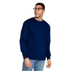 Ultra Bawełniana Koszulka Z Długim Rękawem Unisex Dla Dorosłych. Niebieskie bluzki GILDAN, xl, bez wzorów, z bawełny, sportowe, bez kołnierzyka, bez ramiączek. Za 107.99 zł.