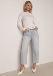 Niebieskie Jeansy z Bawełną o Fasonie Mom Fit z Wysokim Stanem Vrenes. Niebieskie jeansy Born2be, l, bez wzorów, z podwyższonym stanem. Za 119.99 zł.