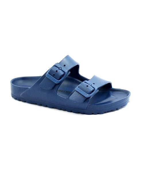 Klapki damskie Birkenstock Arizona Eva. Niebieskie klapki Birkenstock, bez wzorów, z materiału, bez obcasa. Za 337.00 zł.