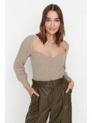 Trendyol Sweter w kolorze beżowym rozmiar: S. Brązowe swetry Trendyol, s, bez wzorów, ze splotem, bez ramiączek. Za 60.99 zł.