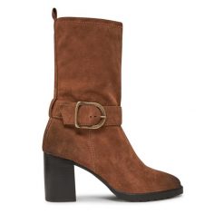 Botki Tamaris. Brązowe botki Tamaris, bez wzorów, bez obcasa, na słupku, bez zapięcia. Za 619.99 zł.