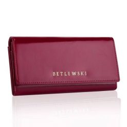 Portfel damski BETLEWSKI BPD-OL-100 bordowy. Czerwone portfele Betlewski, bez wzorów, ze skóry. Za 169.99 zł.