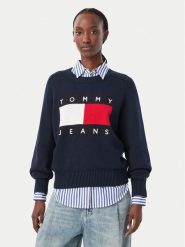 Tommy Jeans Sweter Flag DW0DW23450 Granatowy Regular Fit. Niebieskie swetry Tommy Jeans, m, bez wzorów, z bawełny, bez ramiączek. Za 489.99 zł.