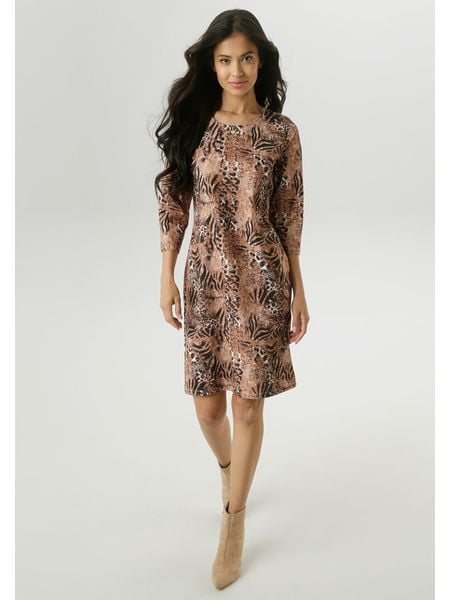 Aniston Sukienka w kolorze jasnobrązowo-czarnym rozmiar: 38. Brązowe sukienki Aniston, bez wzorów, bez kołnierzyka, bez ramiączek, midi. Za 87.19 zł.