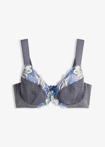 Biustonosz minimizer z wyściełanymi ramiączkami. Szare biustonosze bonprix, bez wzorów. Za 79.99 zł.